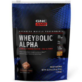 GNC AMP Wheybolicâ„¢ Alpha Protein Powder + Testosterone & Power Support, Chocolate Fudge, 1.26 LB, 40g Whey Protein