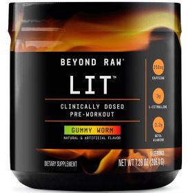 Beyond RawÂ® LITâ„¢ Pre-Workout Powder, Gummy Worm, 250mg Caffeine, 7.44 oz