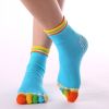 1pair Rainbow Color Non-slip Towel Bottom Yoga Socks, Cozy 5 Toes Split Knitted Calf Crew Socks, Women's Yoga Socks