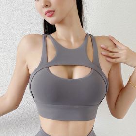 New Sexy Women's Sports Bra Top Women Tight Elastic Gym Sport Yoga Bras Bralette Crop Top Chest Pad Removable 13 Colors (Color: Titanium Gray)