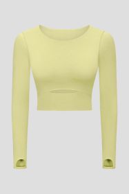 Cut Out Front Crop Yoga Tee (Color: Yellow)